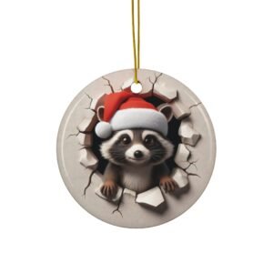 christmas raccoon ceramic ornament festive holiday decor