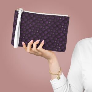 elegant quilted purple clutch bag with wrist strap
